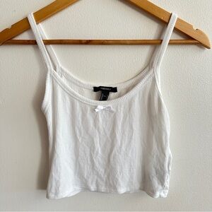 Forever 21 White Ribbed Cropped Tank Top with Front Bow